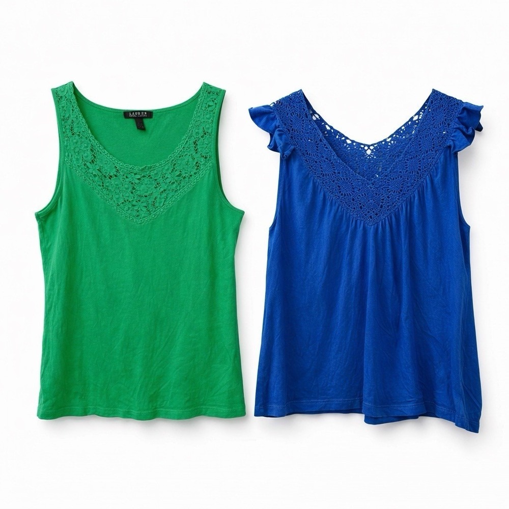 Lauren Ralph Lauren XL Bundle Green Blue Tank Crochet Boho Chic Y2K Preppy - Picture 1 of 12